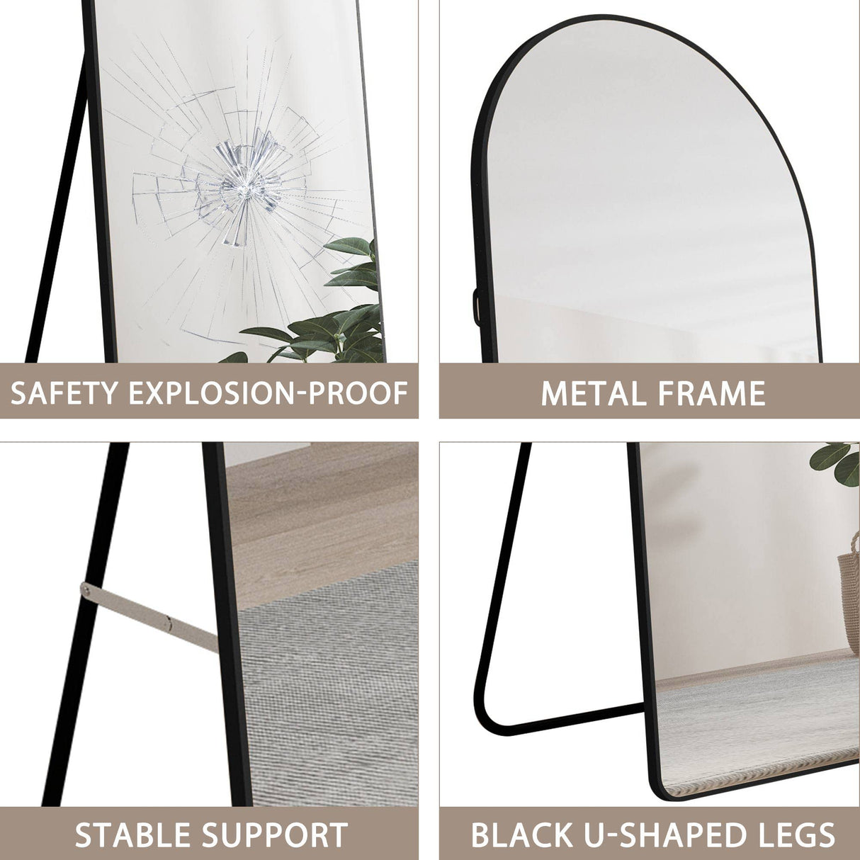 Modern Full Length Mirror, 59.8*16.5IN Arched Floor Mirror, Full Length Dressing Mirror with Metal Frame and Stand,Body Mirror for Living Room, Bedroom, Bathroom (black arched, 59.8*16.5 IN)