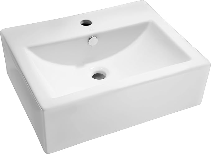 Vitruvius Polished Glossy White Ceramic Rectangular Vessel Sink for Bathroom