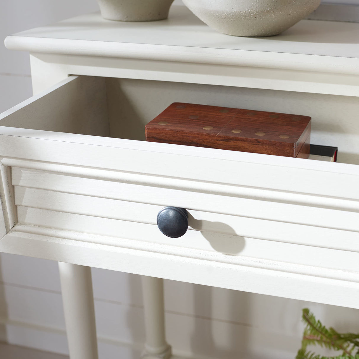 Home Collection Tate Distressed White 2-Drawer Bottom Shelf Console Table