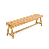 Acacia Wood Benches Set of 2, Outdoor Patio Dining Bench, Wood Slat Panel Bench Chairs