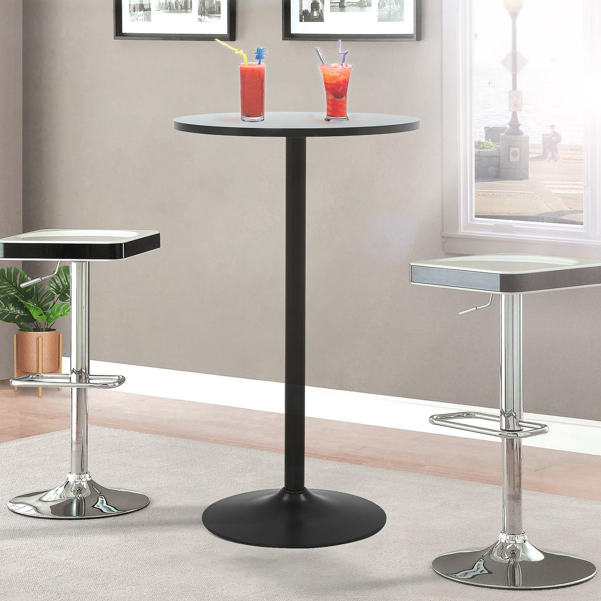 Round Bar Table 40" Height Modern Pub Table with Solid Top and Sturdy Metal Base