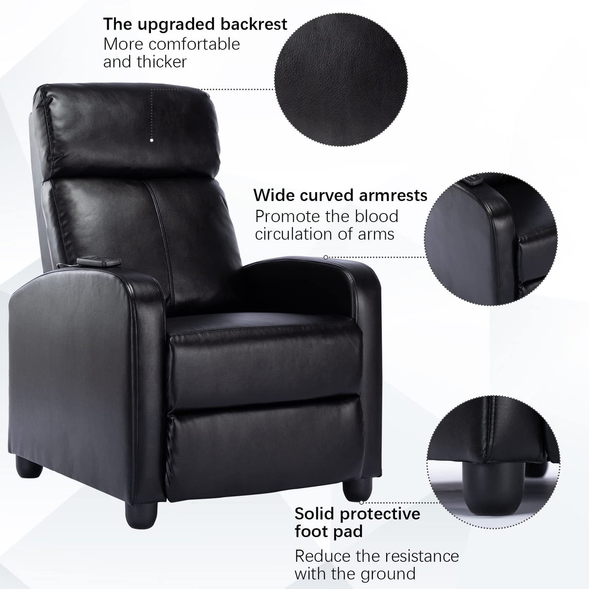 PU Leather Massage Recliner Chair Winback Recliner Chairs, Modern Padded