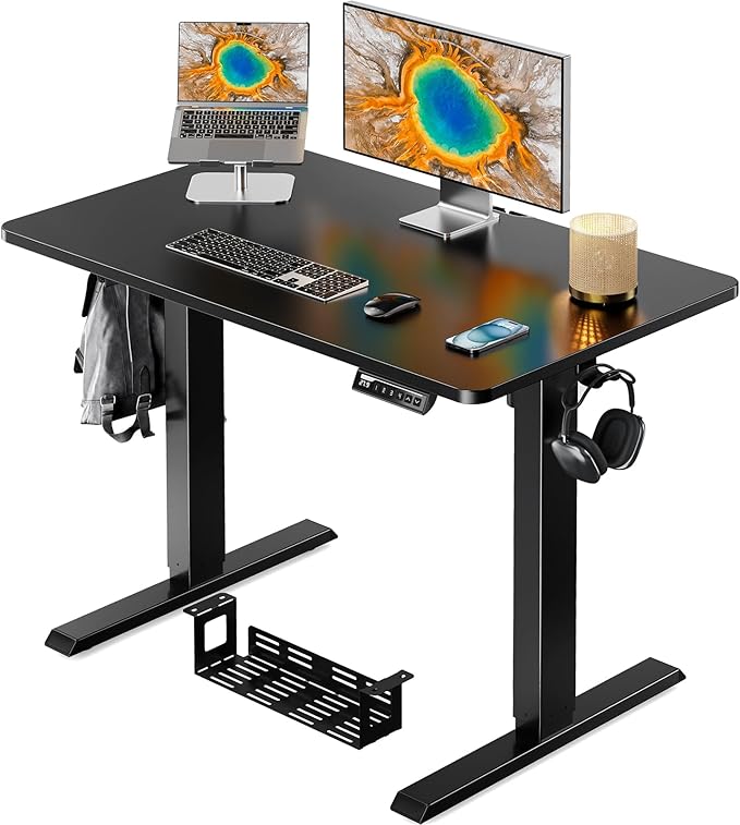 Whole Piece Standing Desk with Bamboo Desktop, Adjustable Stand Up Desk for Home Office, Electric Computer Desk Workstation with Cable Management Tray, 48x24 inch, Bamboo, EGESD64RB