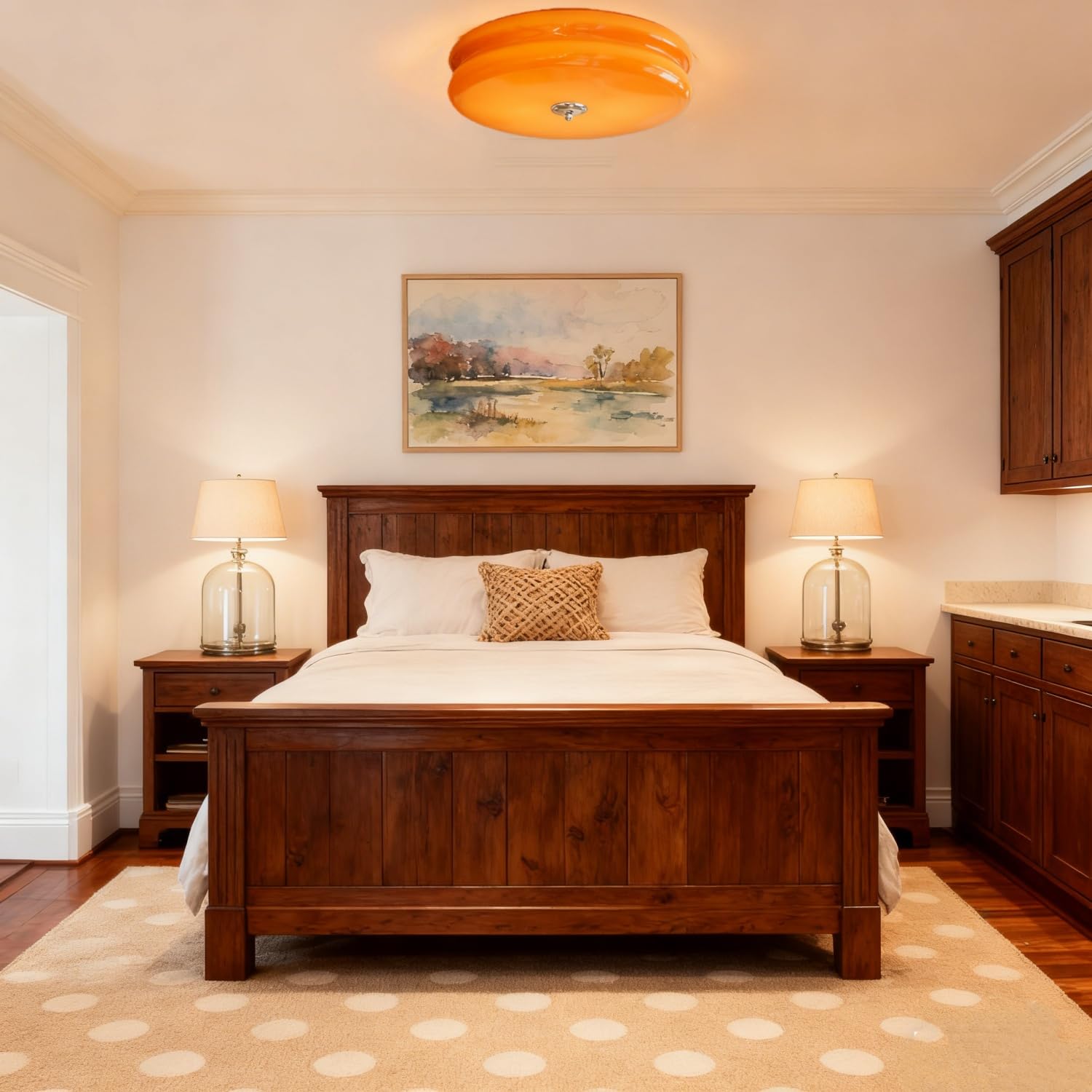 Nordic Orange Glass Flush Mount Ceiling Lamp - Modern LED Round Light Fixture