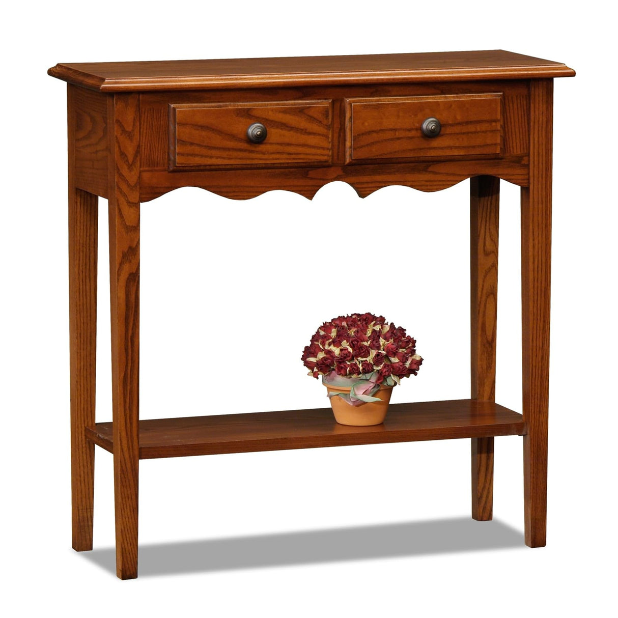 Leick Home Two Drawer Petite Console with Shelf, Medium Oak, 29.75" W