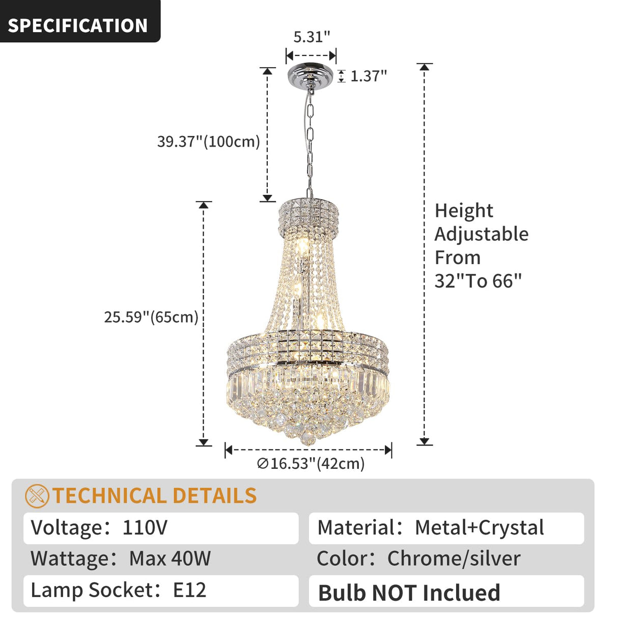 Crystal Chandelier, Modern Hanging Chandelier Light Fixture Empire Chandelier