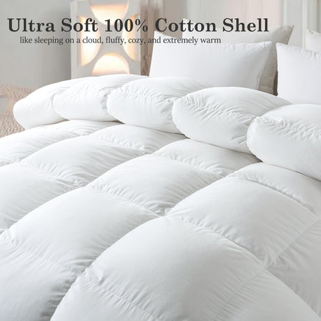 Goose Feather Down Comforter Oversized King Size - White Down Duvet Insert,