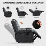 Single Recliner Chairs for Living Room Overstuffed Breathable Fabric Reclining Chair