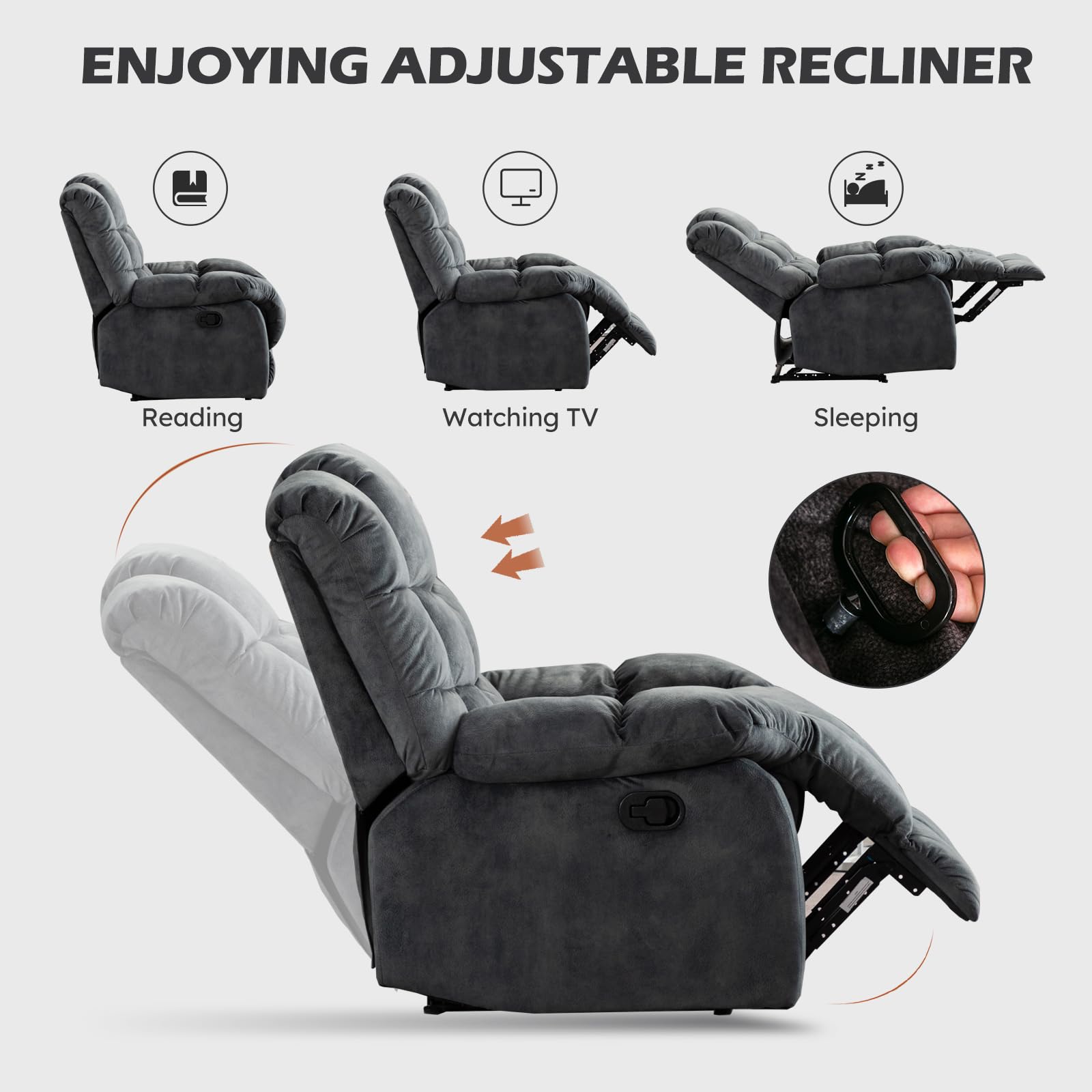 CloudNest Overstuffed Breathable Fabric Recliner Chair