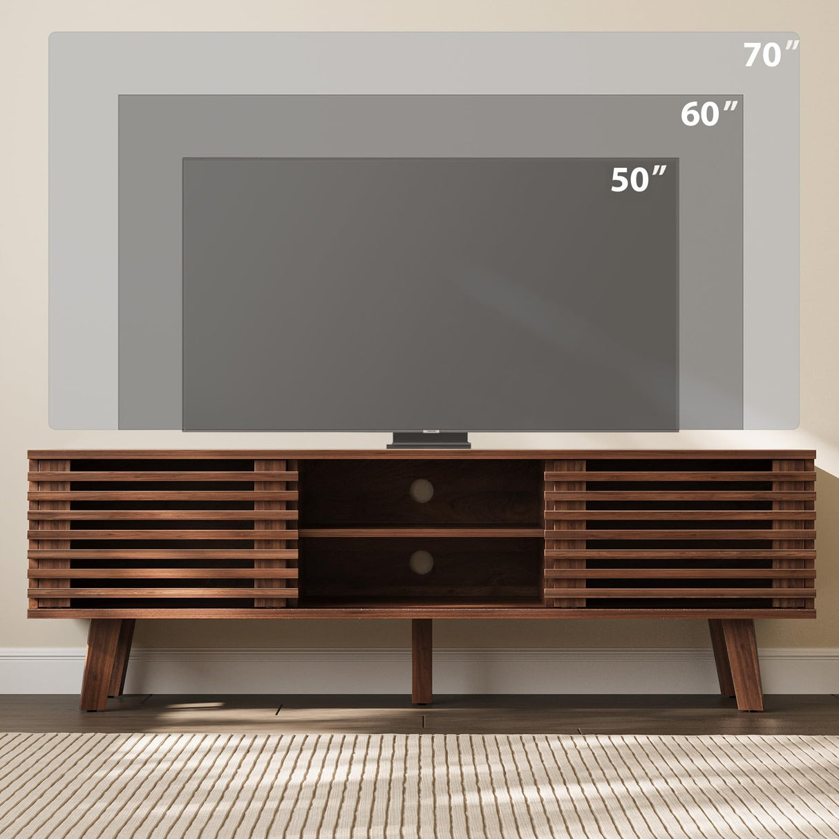 Mid-Century Modern TV Stand for 50-60 Inch TVs with Storage