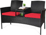 Outdoor Rattan Loveseat, Patio Conversation Set with Cushions & Table