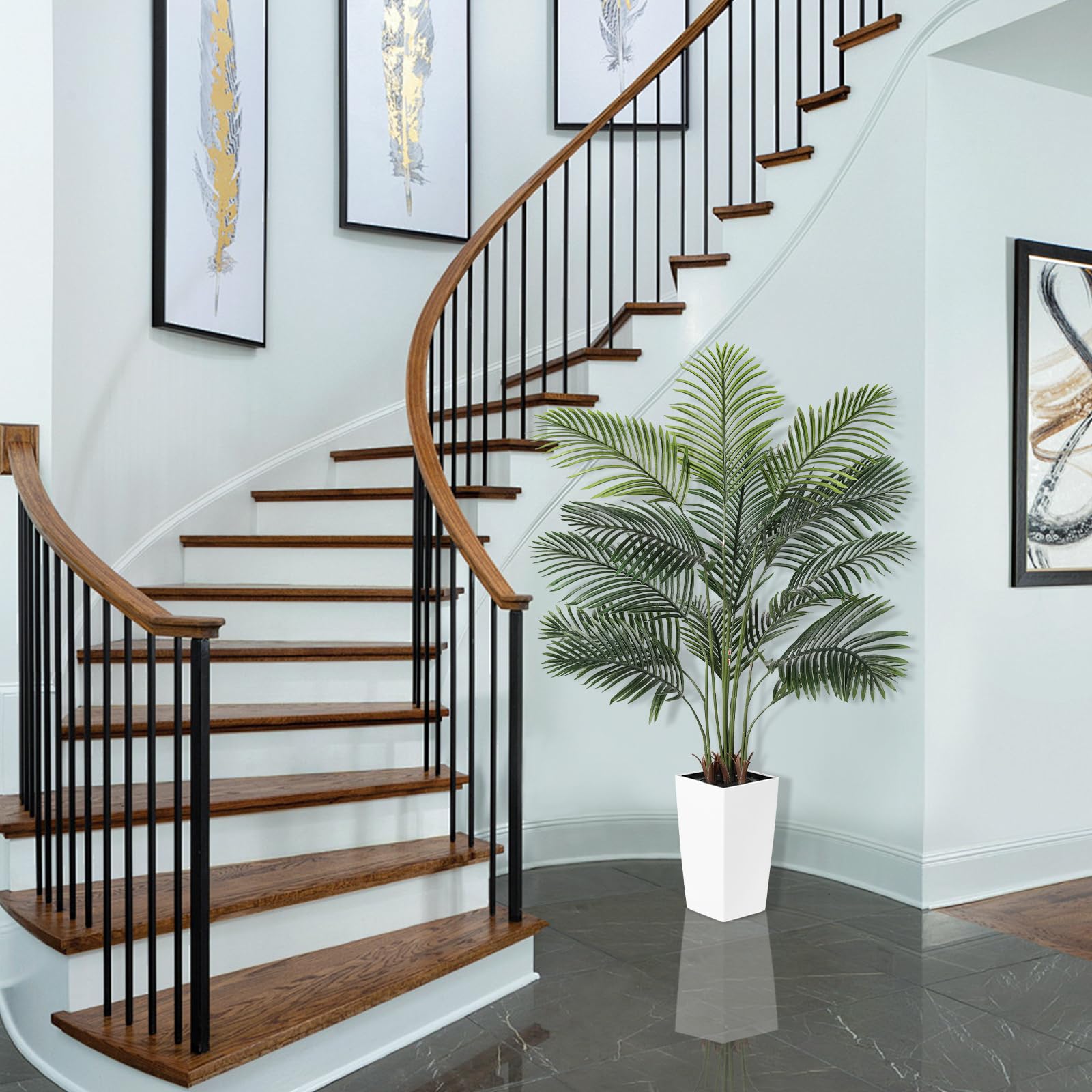 PHYTREE 5.5FT Artificial Palm Tree with Planter - Realistic Fake Palm Tree Floor Plants with Lifelike Leaves, Faux Potted Palm Plant for Home Office Decor