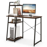 COSTWAY Computer Desk with 4-Tier Storage Shelves, Home Office Desk Writing Table with Sturdy X-Shape Frame, Adjustable Foot Pads, Modern Simple Style Small Study Desk, Wide Tabletop (Brown and Black)