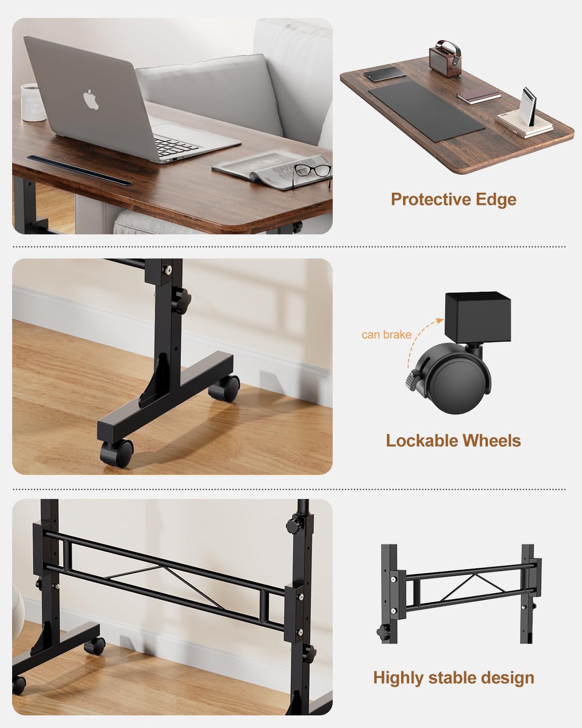 Small Standing Desk Adjustable Height, Mobile Stand up Desks with Wheels, 32 Inch Portable Rolling Small Computer Desks, Portable Laptop Desk Wood Rustic