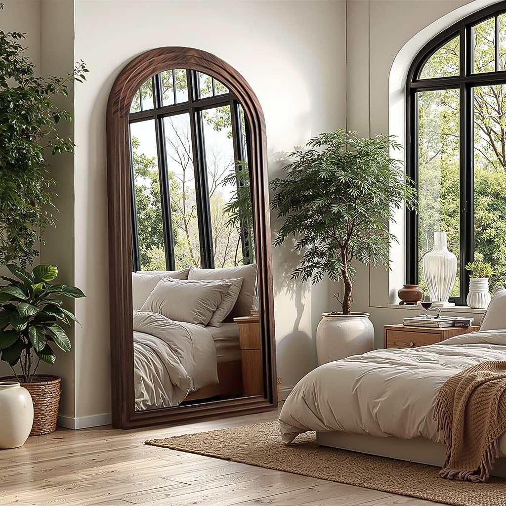 Arched Full Length Mirror with Solid Wood Frame 55x24