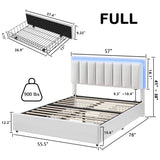 Full Size Bed Frame with LED Lights and 4 Storage Drawers, Upholstered Platform Bed