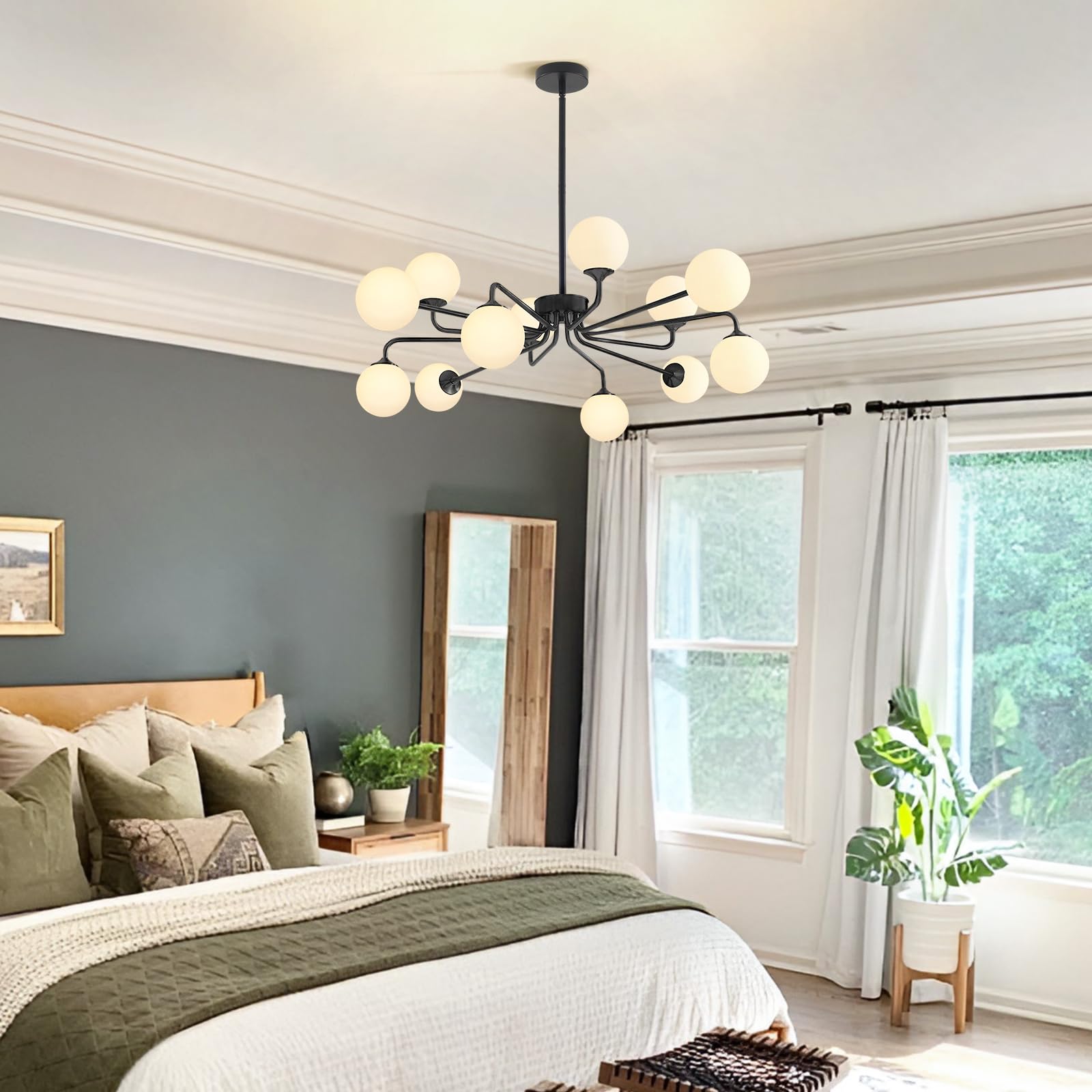 Lighting Black Sputnik Ceiling Light Fixture Modern Glass Ball Chandelier Globe Pendant Light 12-Light