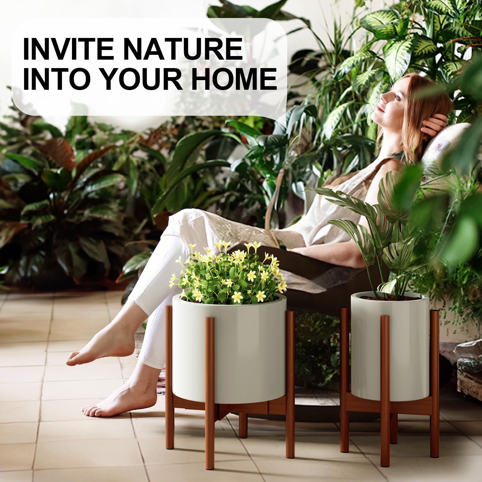 Adjustable Plant Stand Indoor, Bamboo Plant Stand 8 to 12 Inches