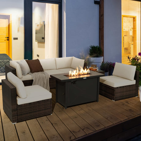 7 Piece Patio Furniture Set with Fire Pit Table, Includes 42 Inches 60