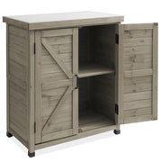 Outdoor Garden Potting Bench with Metal Tabletop and Storage Cabinet