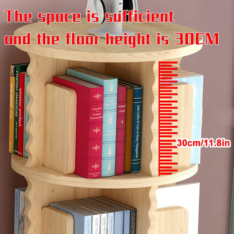 FZYUAN 360° Round Rotating Bookshelf Solid Wood Rotating Bookcase for Kids & Adults Floor Standing Bookcase Corner Shelf Bookshelf Book Organizer for Study Room Living Room Classroom,3 Tier