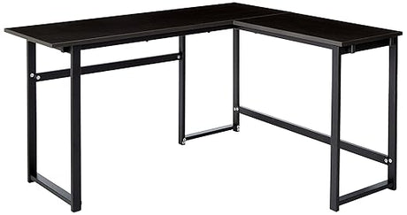 Luke 53 Inch Black Metal Corner Desk with Storage Shelves, L-Shaped Computer Desk