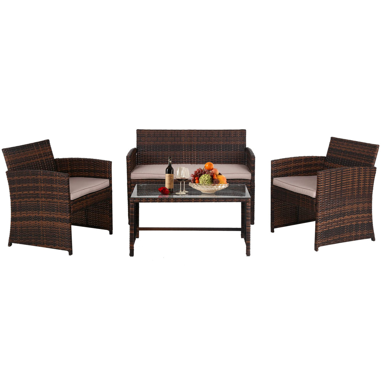 4 Pieces Outdoor Patio Furniture Sets Rattan Chair Patio Set