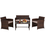 4 Pieces Outdoor Patio Furniture Sets Rattan Chair Patio Set