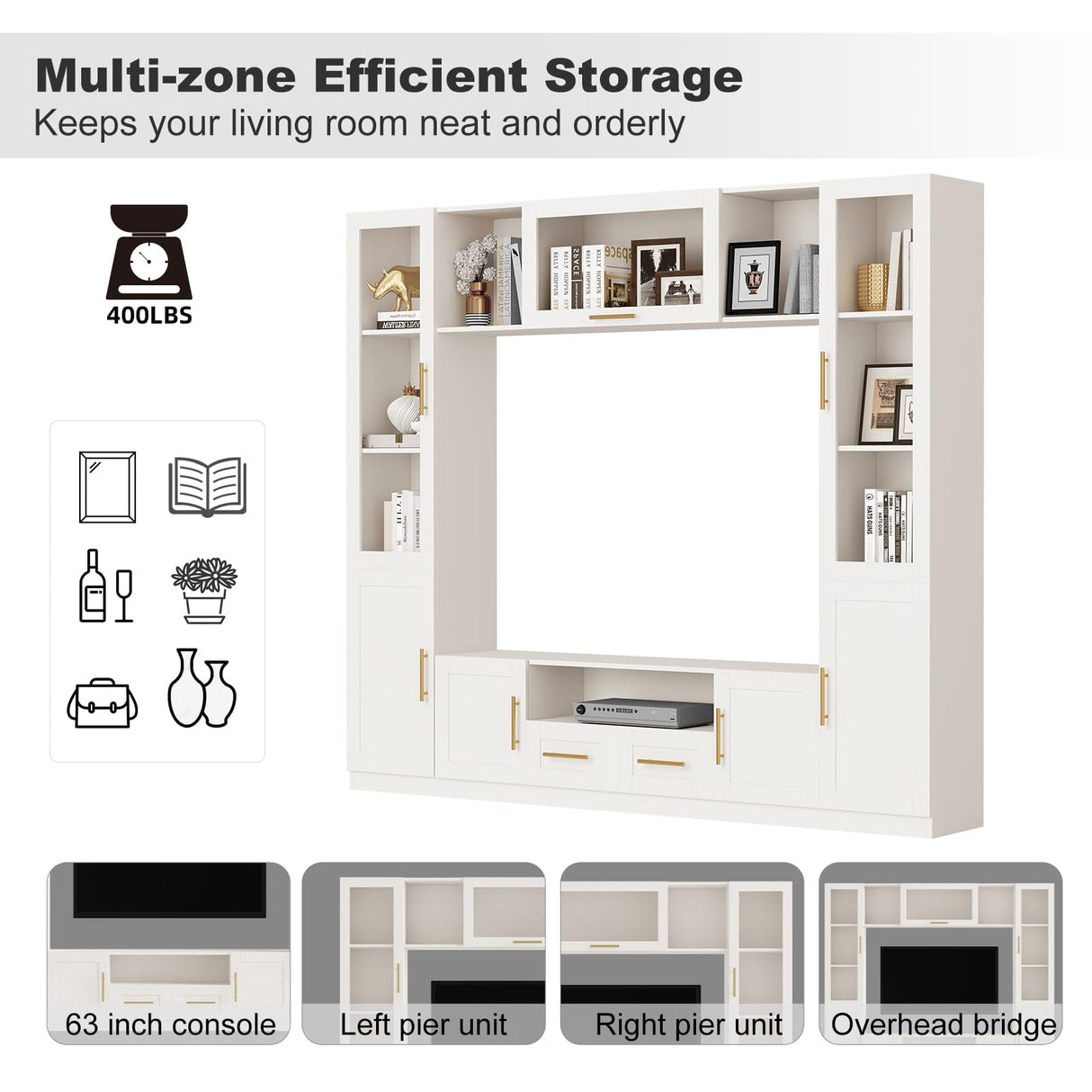 Entertainment Wall Unit for Living Room with Storage Bridge, Modern TV Stand