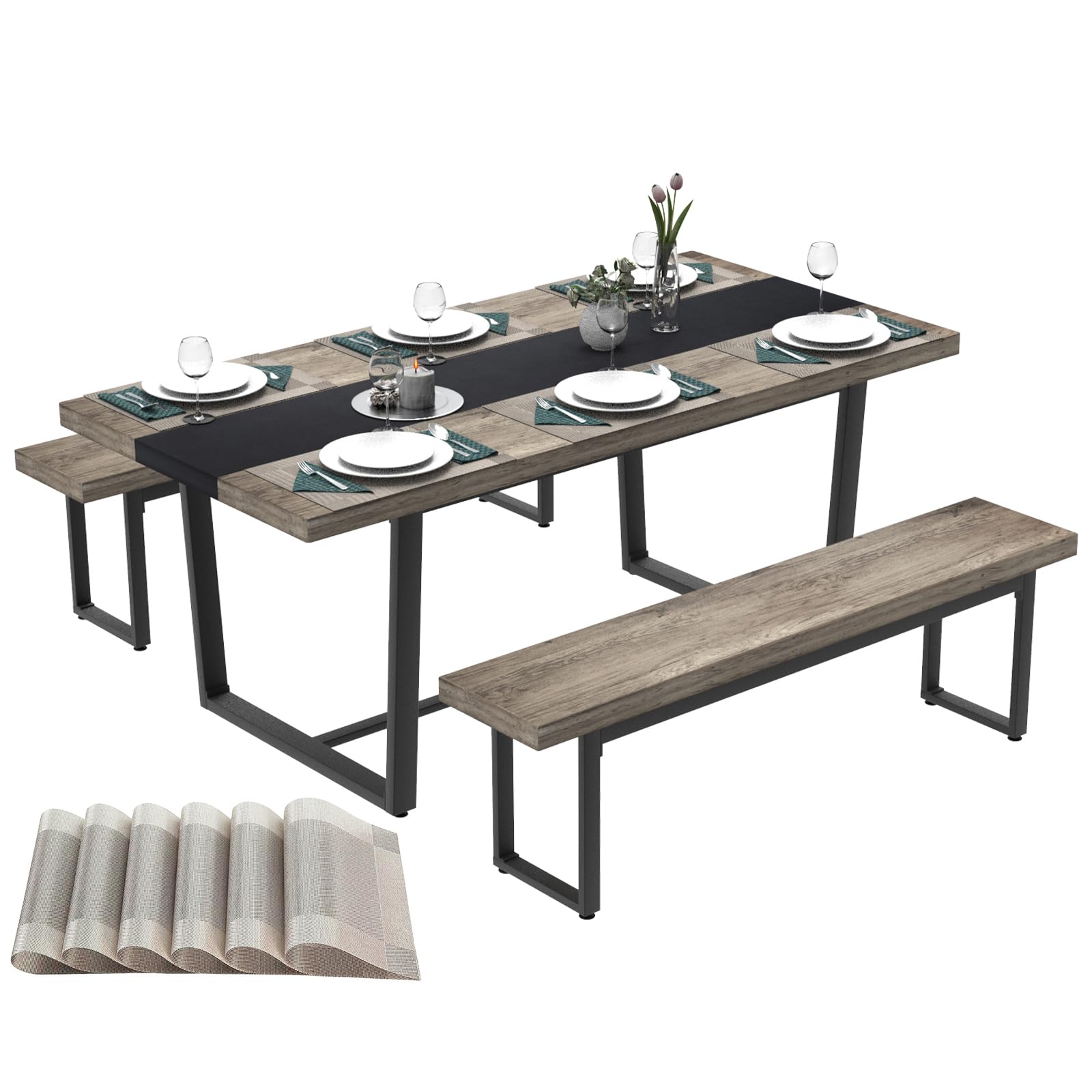 71" Large Dining Table for 6-8 People - Rectangular Farmhouse Kitchen Table