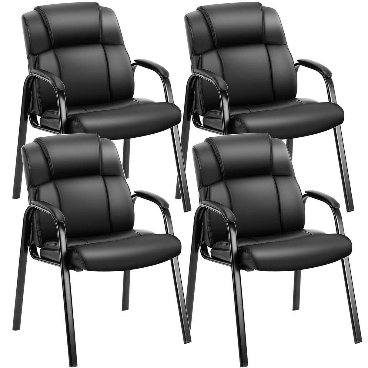 Waiting Room Reception Chairs Set of 4, Leather Office Desk Guest Stationary Side Chair