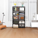 6-Tiers Portable Bookshelf with Fabric Cloth at Back, 10 Cube Closet Storage Organizer Bookcase