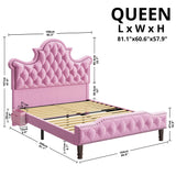 Queen Size LED Bed Frame, Camas Queen with 58" Tall Tufted Headboard, Sturdy