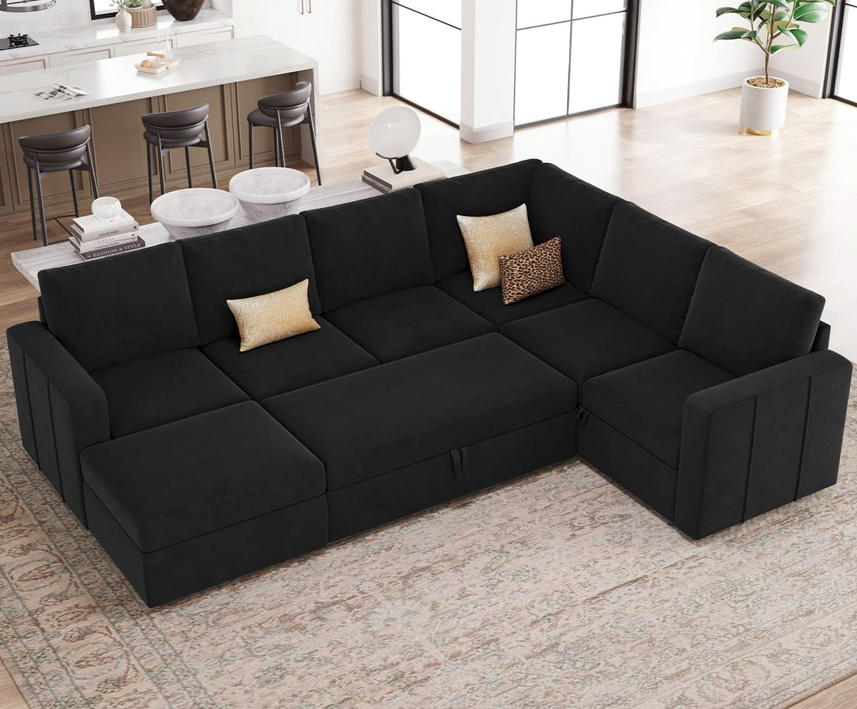 Modular Sectional Sleeper Sofa with Pull Out Couch, U Shaped Sleeper Pull