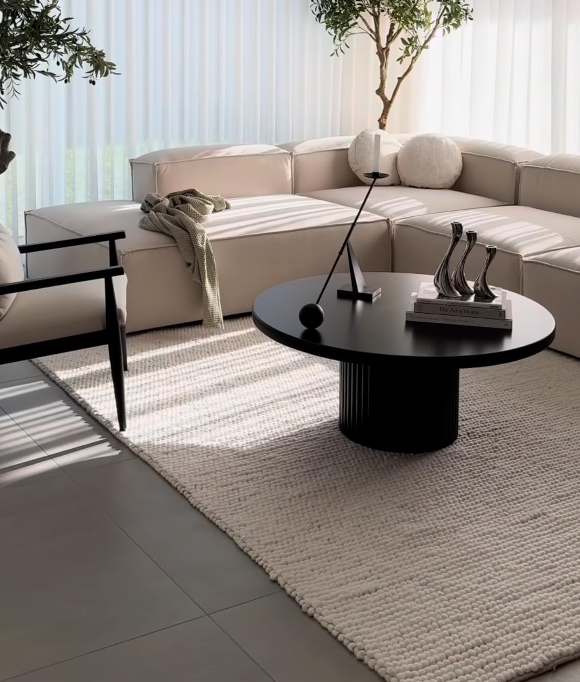 Wool Cotton Hand Woven Chunky Knit Popcorn Rug - Ivory Contemporary Area Rug