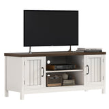 ChooChoo Farmhouse TV Stand, Wood Grooved Door Entertainment Center with Storage Cabinets and Open Shelves, Rustic Media Console up to 55 inches for Living Room, Bedroom, White