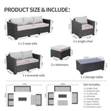 7 Pieces Outdoor Furniture Sectional Patio Couches Set Storage Table