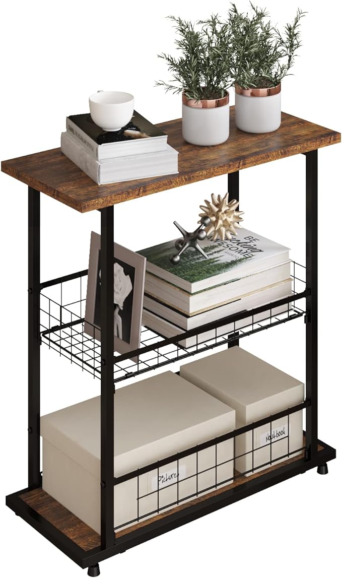 Side Table, 3-Tier End Table, Narrow Sofa Table Bedside Table, Small Nightstand