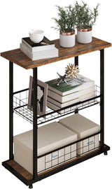 Side Table, 3-Tier End Table, Narrow Sofa Table Bedside Table, Small Nightstand