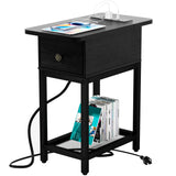 Side Table Night Stands End Table with Charging Station Drawers Narrow Side Table Living