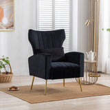 Room Accent Chairs Set of 2 Comfy Upholstered Wingback Bedroom Arm Chair with Golden Legs & Lumbar Pillow, Modern Chair for Dorms Reading Reception Waiting Room, Black