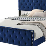 Agapi California King Bed, Button Tufted, Nailhead Trim, Upholstery, Navy Blue