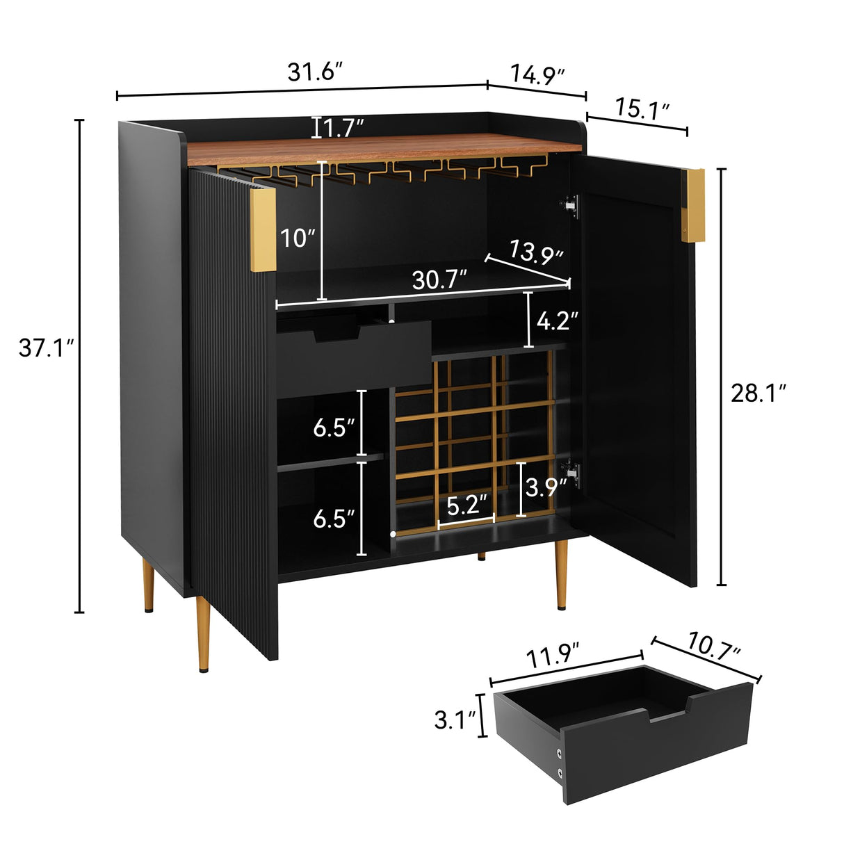 Sideboard Buffet Cabinet with Fluted Texture, Modern Coffee Bar Cabinet