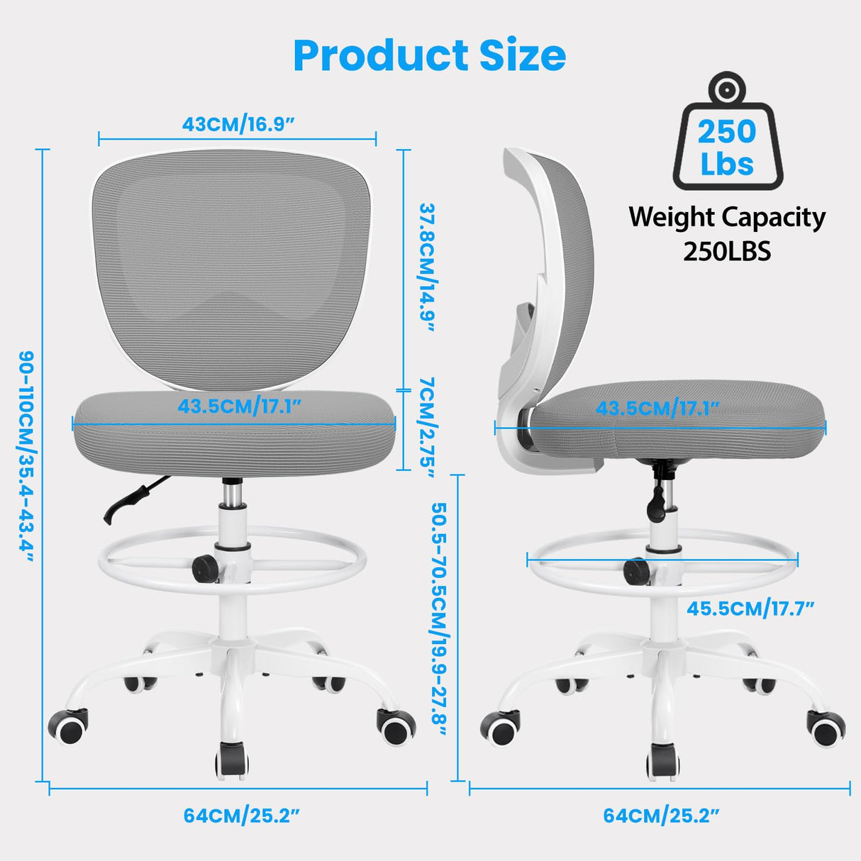 Drafting Chair Tall Office Chair for Standing Desk Chairs with Adjustable Height Footrest