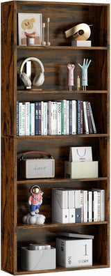 6-Tier Open Bookcase and Bookshelf, Floor Standing Wood Display Storage Shelves 71 Inch Tall Bookcase Home Decor Furniture for Home Office, Living Room, Bed Room, Black