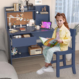 Blue Kids Desk and Chair Set for 5-12 Year Old, Childrens Computer Desk with Drawers and Storage Shelf