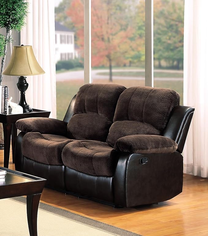 60" Bonded Leather Double Reclining Loveseat, Black