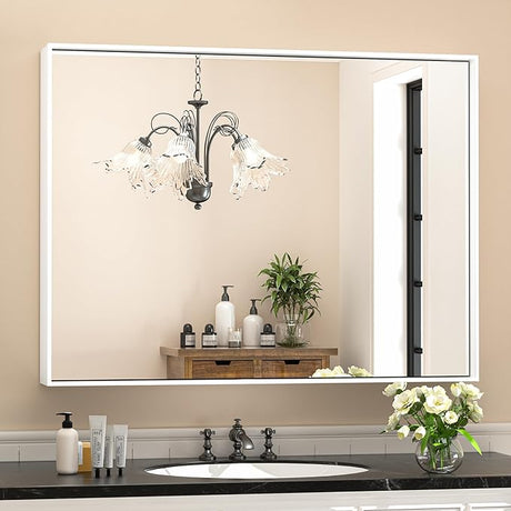 40x30 Inch Black Bathroom Vanity Mirror for Wall, Metal Frame, Wall-Mounted