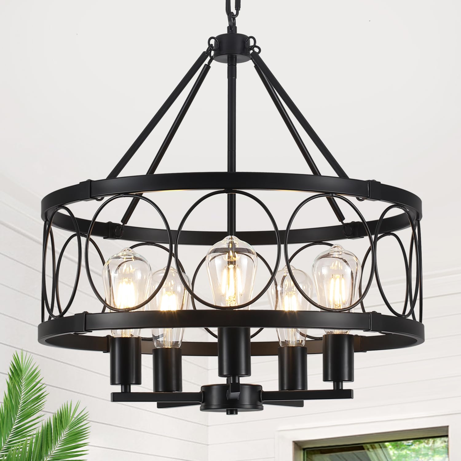 Black Farmhouse Chandelier, Rustic Drum Chandeliers, Dining Room Light Fixtures