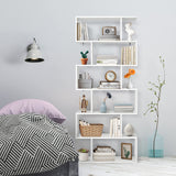 Geometric Bookcase White, S-shaped Wooden Bookshelf, 6-Tier Modern Freestanding